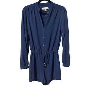 Michael Kors Navy Blue Romper with Gold Detail, Button Closure and Belt